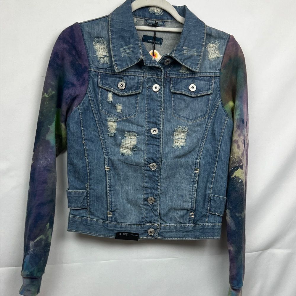 Butter Super Soft Destroyed handcrafted long muted edition denim jacket size s